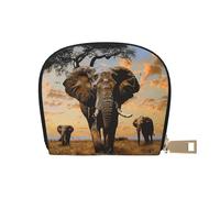JKLQWC African Elephant Printed Card Wallet for Women Men Cute Zipper Card Cases Holder Mini Coin Purse with 12 Card Slots