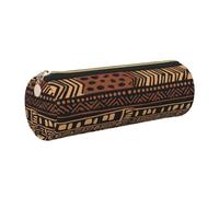 JKLQWC African Mud Cloth Tribal 1 Printed Cylinder Pencil Case with Gold Zipper - Lightweight Leather Organizer for School, Office, Travel, Makeup