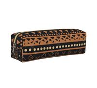 JKLQWC African Mud Cloth Tribal Printed Leather Pencil Case with Gold Zipper - Simple and Lightweight Organizer for School, Office, Travel, Makeup