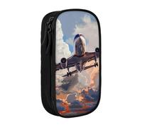 JKLQWC Airplane Art Printed Pencil Case Cute Pen Pouch Large Pen Bag Portable Storage Organizer Box for Office School Teen Girl Boy Adult,Black