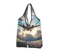 JKLQWC Airplane Printed Foldable Shopping Bag 1 PCS, Reusable Grocery Tote Bags for Daily Shopping and Travel