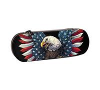 JKLQWC American Eagle Flag Printed Pencil Case Cute Pen Pencil Box Bag PU Leather Zipper Pencil Pouch Organizer for Office School Travel