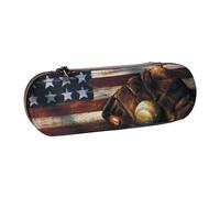 JKLQWC American Flag Baseball Printed Pencil Case Cute Pen Pencil Box Bag PU Leather Zipper Pencil Pouch Organizer for Office School Travel