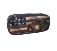 JKLQWC American Flag Baseball Printed PU Leather Pencil Case Cute Pen Pencil Box Bag Zipper Office School Pencil Pouch Organizer for Students Teen Girls Boys Adult Gifts