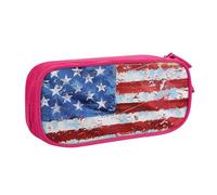JKLQWC American Flag Independence Fourth of July Printed Pencil Case Cute Pen Pencil Box Bag Zipper Storage Organizer Box Holder for Office School Teen Girl Boy Adult,Pink