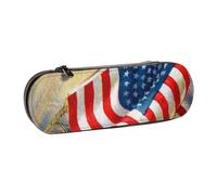 JKLQWC American USA Flag Eagle Art Printed Pencil Case Cute Pen Pencil Box Bag PU Leather Zipper Pencil Pouch Organizer for Office School Travel