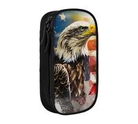 JKLQWC American USA Flag Eagle Art Printed Pencil Case Cute Pen Pouch Large Pen Bag Portable Storage Organizer Box for Office School Teen Girl Boy Adult,Black