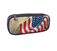 JKLQWC American USA Flag Eagle Art Printed PU Leather Pencil Case Cute Pen Pencil Box Bag Zipper Office School Pencil Pouch Organizer for Students Teen Girls Boys Adult Gifts