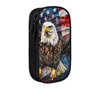 JKLQWC American USA Flag Eagle Printed Pencil Case Cute Pen Pouch Large Pen Bag Portable Storage Organizer Box for Office School Teen Girl Boy Adult,Black