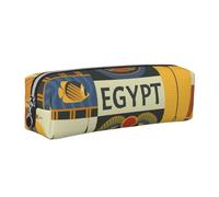 JKLQWC Ancient Egypt Tribe Series Printed Leather Pencil Case with Silver Zipper - Simple and Lightweight Organizer for School, Office, Travel, Makeup