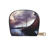 JKLQWC Ancient Times Boat Printed Card Wallet for Women Men Cute Zipper Card Cases Holder Mini Coin Purse with 12 Card Slots