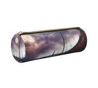JKLQWC Ancient Times Boat Printed Cylinder Pencil Case with Gold Zipper - Lightweight Leather Organizer for School, Office, Travel, Makeup