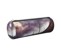 JKLQWC Ancient Times Boat Printed Cylinder Pencil Case with Silver Zipper - Lightweight Leather Organizer for School, Office, Travel, Makeup