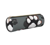JKLQWC Animal Footprints Printed Cylinder Pencil Case with Gold Zipper - Lightweight Leather Organizer for School, Office, Travel, Makeup