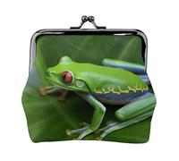 JKLQWC Animal Frog Leaves Printed Coin Purse for Women Cute PU Leather Coin Wallet Mini Coin Purse Pouch with Kiss-Lock