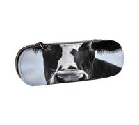 JKLQWC Animal Funny Cow Head Black White Printed Pencil Case Cute Pen Pencil Box Bag PU Leather Zipper Pencil Pouch Organizer for Office School Travel