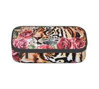 JKLQWC Animal Tiger Leopard Print Rose Flower Printed Pencil Case Cute Pen Pencil Box Bag Large Capacity Compartment Zipper Pencil Pouch Organizer for Office School Travel