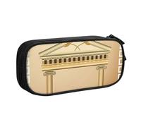 JKLQWC Antique Building with Roman Olive Branch and Greek Printed Pencil Case Cute Pen Pencil Box Bag Zipper Storage Organizer Box Holder for Office School Teen Girl Boy Adult,Black