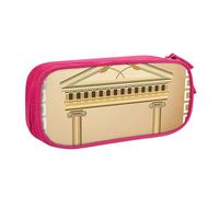 JKLQWC Antique Building with Roman Olive Branch and Greek Printed Pencil Case Cute Pen Pencil Box Bag Zipper Storage Organizer Box Holder for Office School Teen Girl Boy Adult,Pink