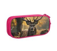 JKLQWC Antler Red Deer Printed Pencil Case Cute Pen Pencil Box Bag Zipper Storage Organizer Box Holder for Office School Teen Girl Boy Adult,Pink