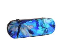 JKLQWC Art Blue Dragonfly Printed Pencil Case Cute Pen Pencil Box Bag PU Leather Zipper Pencil Pouch Organizer for Office School Travel
