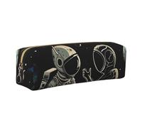 JKLQWC Astronaut and Alien Printed Leather Pencil Case with Gold Zipper - Simple and Lightweight Organizer for School, Office, Travel, Makeup