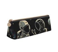 JKLQWC Astronaut and Alien Printed Triangle Pencil Case with Zipper - Lightweight Leather Organizer for School, Office, Travel, Makeup