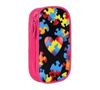JKLQWC Autism Awareness Puzzle Pieces Heart Printed Pencil Case Cute Pen Pouch Large Pen Bag Portable Storage Organizer Box for Office School Teen Girl Boy Adult,Pink