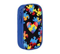 JKLQWC Autism Awareness Puzzle Pieces Heart Printed Pencil Case Cute Pen Pouch Large Pen Bag Portable Storage Organizer Box for Office School Teen Girl Boy Adult,Blue