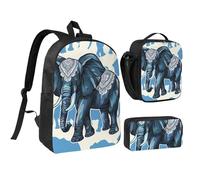 JKLQWC Aztec Elephant Print Backpack Set 3-Piece, 17-Inch School Bag with Insulated Lunch Bag & Pencil Case for Students Teens Girls Boys