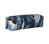 JKLQWC Aztec Elephant Printed Leather Pencil Case with Silver Zipper - Simple and Lightweight Organizer for School, Office, Travel, Makeup