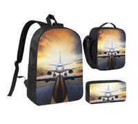 JKLQWC backpack airplane Print School Backpack Set of 3, 17-Inch School Bag with Insulated Lunch Bag & Pencil Case for Students Teens Girls Boys