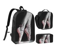 JKLQWC Ballet Dancer Print Backpack Set 3-Piece, 17-Inch School Bag with Insulated Lunch Bag & Pencil Case for Students Teens Girls Boys