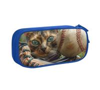 JKLQWC Baseball and cat Printed Pencil Case Cute Pen Pencil Box Bag Zipper Storage Organizer Box Holder for Office School Teen Girl Boy Adult,Blue