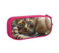 JKLQWC Baseball and cat Printed Pencil Case Cute Pen Pencil Box Bag Zipper Storage Organizer Box Holder for Office School Teen Girl Boy Adult,Pink