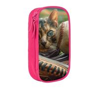 JKLQWC Baseball and cat Printed Pencil Case Cute Pen Pouch Large Pen Bag Portable Storage Organizer Box for Office School Teen Girl Boy Adult,Pink