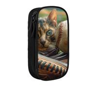JKLQWC Baseball and cat Printed Pencil Case Cute Pen Pouch Large Pen Bag Portable Storage Organizer Box for Office School Teen Girl Boy Adult,Black