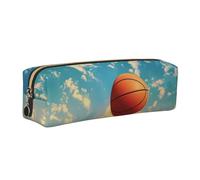 JKLQWC Basketball Printed Leather Pencil Case with Gold Zipper - Simple and Lightweight Organizer for School, Office, Travel, Makeup
