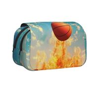 JKLQWC Basketball Prints Pencil Case for Kids Men Women, Two Layers Large Capacity Pencil Pouch Makeup Bag Organizer for Office School Travel