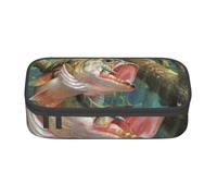 JKLQWC Bass Fishing Wave Printed Pencil Case Cute Pen Pencil Box Bag Large Capacity Compartment Zipper Pencil Pouch Organizer for Office School Travel