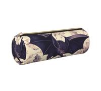 JKLQWC Bat Print Printed Cylinder Pencil Case with Gold Zipper - Lightweight Leather Organizer for School, Office, Travel, Makeup
