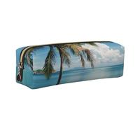 JKLQWC Beach and Palm Tree Printed Leather Pencil Case with Gold Zipper - Simple and Lightweight Organizer for School, Office, Travel, Makeup