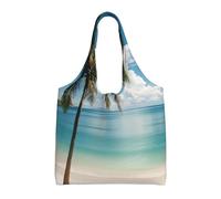 JKLQWC Beach and Palm Tree Printed Tote Bag for Women Canvas Shopping Bag Reusable Grocery Cloth Bag Shoulder Bag for Work Travel Shopping College School