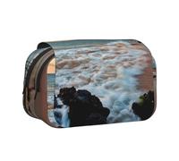 JKLQWC Beach Maui Hawaii Sunset Sea Waves Clouds Prints Pencil Case for Kids Men Women, Two Layers Large Capacity Pencil Pouch Makeup Bag Organizer for Office School Travel
