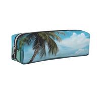 JKLQWC Beach Palm Tree Printed Leather Pencil Case with Silver Zipper - Simple and Lightweight Organizer for School, Office, Travel, Makeup