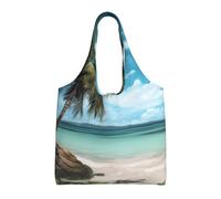 JKLQWC beach palm tree Printed Tote Bag for Women Canvas Shopping Bag Reusable Grocery Cloth Bag Shoulder Bag for Work Travel Shopping College School
