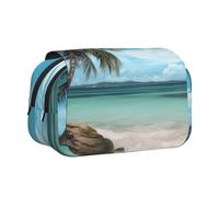 JKLQWC Beach Palm Tree Prints Pencil Case for Kids Men Women, Two Layers Large Capacity Pencil Pouch Makeup Bag Organizer for Office School Travel