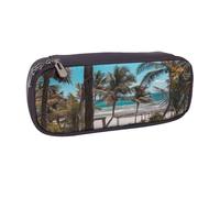 JKLQWC Beach Palm Trees Printed PU Leather Pencil Case Cute Pen Pencil Box Bag Zipper Office School Pencil Pouch Organizer for Students Teen Girls Boys Adult Gifts