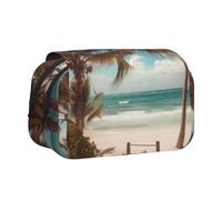 JKLQWC Beach Palm Trees Prints Pencil Case for Kids Men Women, Two Layers Large Capacity Pencil Pouch Makeup Bag Organizer for Office School Travel