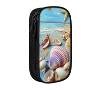 JKLQWC Beach Theme Seashells Printed Pencil Case Cute Pen Pouch Large Pen Bag Portable Storage Organizer Box for Office School Teen Girl Boy Adult,Black